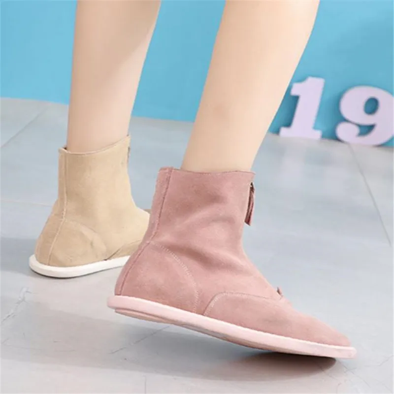 Spring and Autumn New Leather Front Zipper Flat-bottomed Motorcycle Single Boot Leather Short Tube Retro Fashion student boots