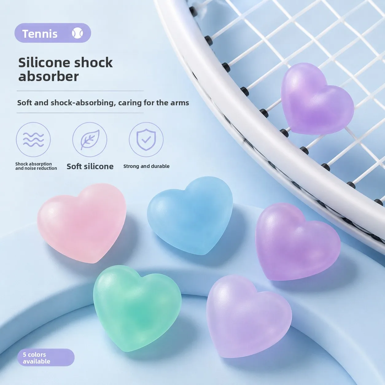 Tennis Racket Shock Absorber Crystal Glitter Heart Silicone Tennis Vibration Dampener 10Pcs