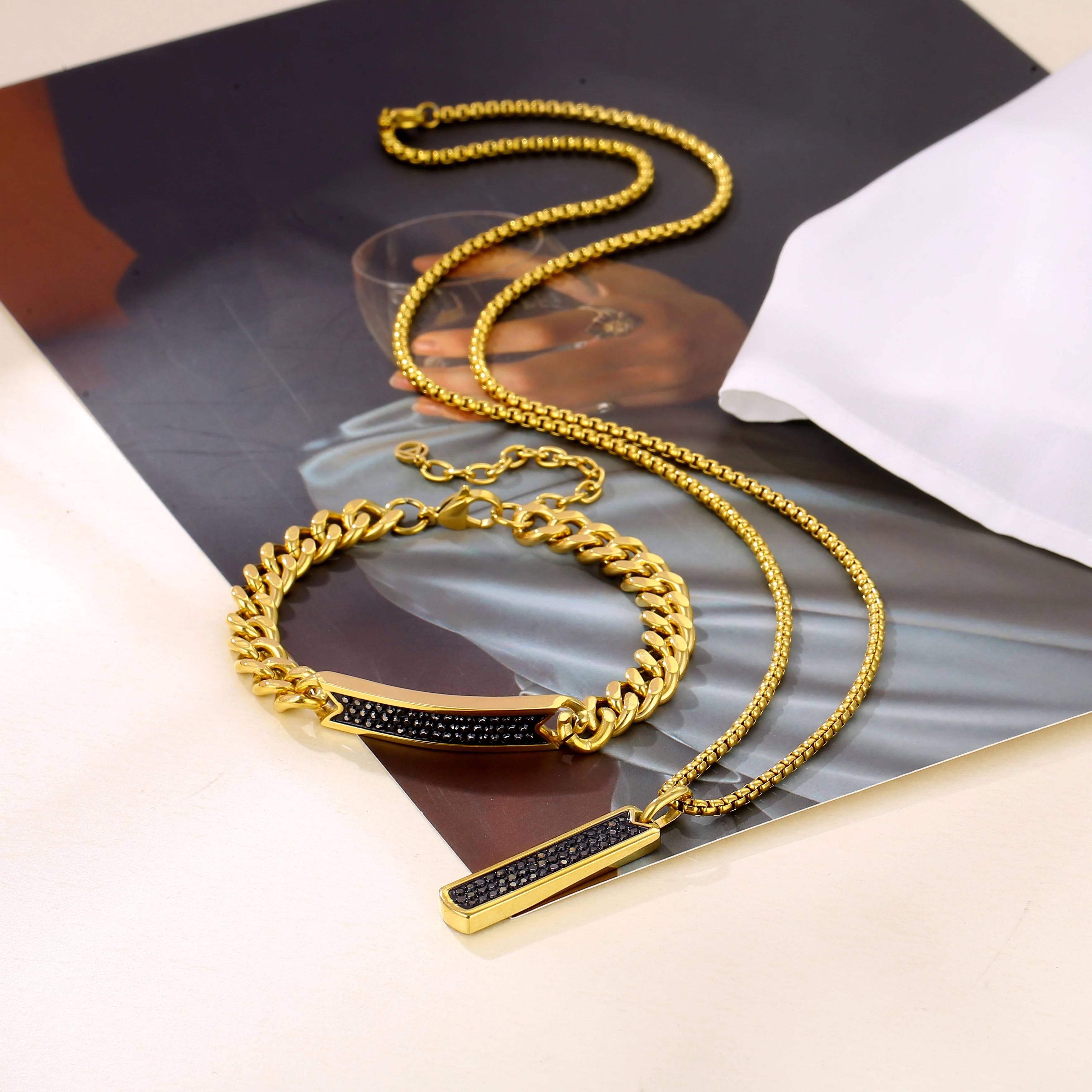 Unisex Stainless Steel Cuban Link Bracelet And Necklace Set Classic Fashion Jewelry Accessory