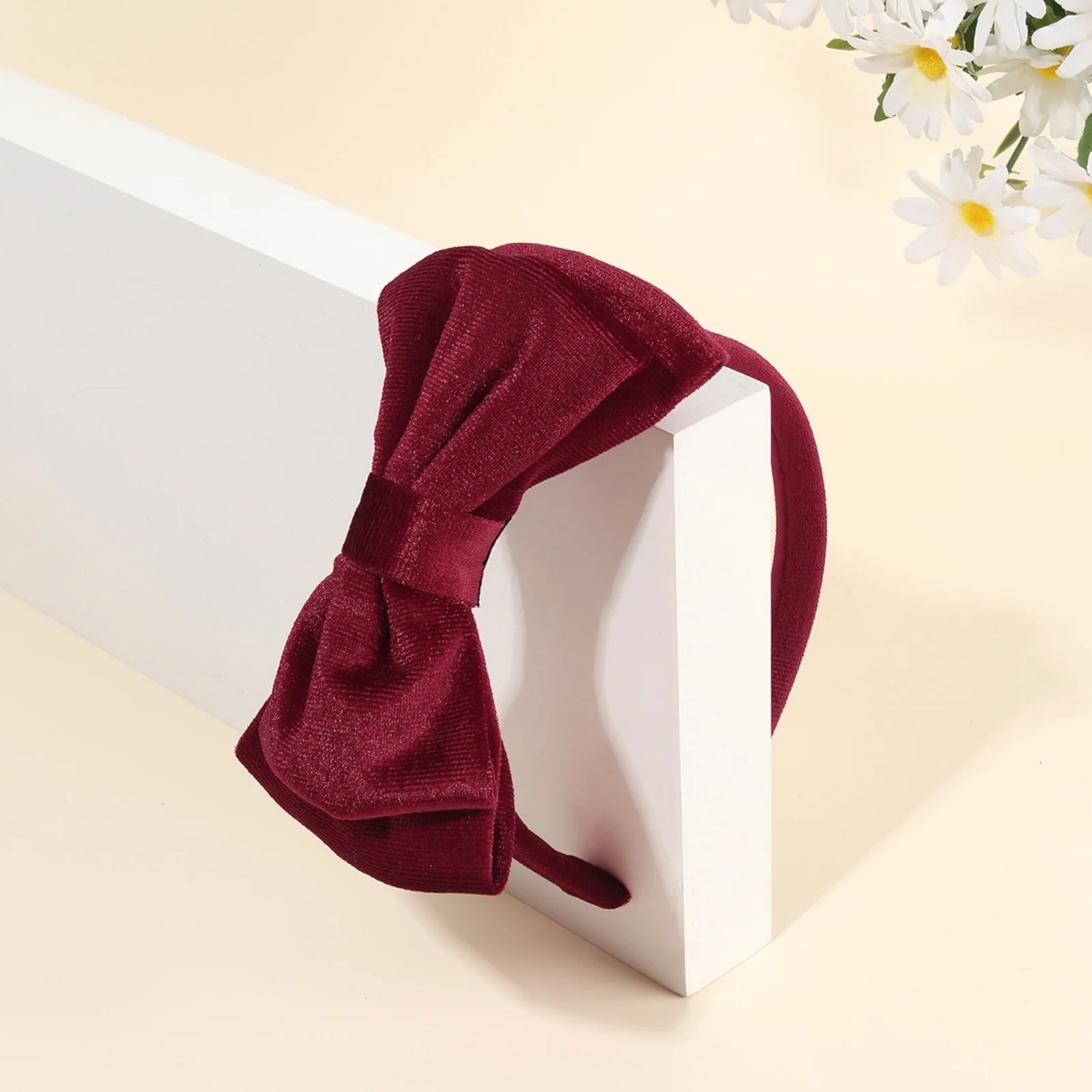 1 x Haarreifen mit Samtschleife, rot-grüne burgunderrote Stirnbänder, stilvoller Winter-Haarschmuck, elegante tägliche Haardekoration – Detail 4