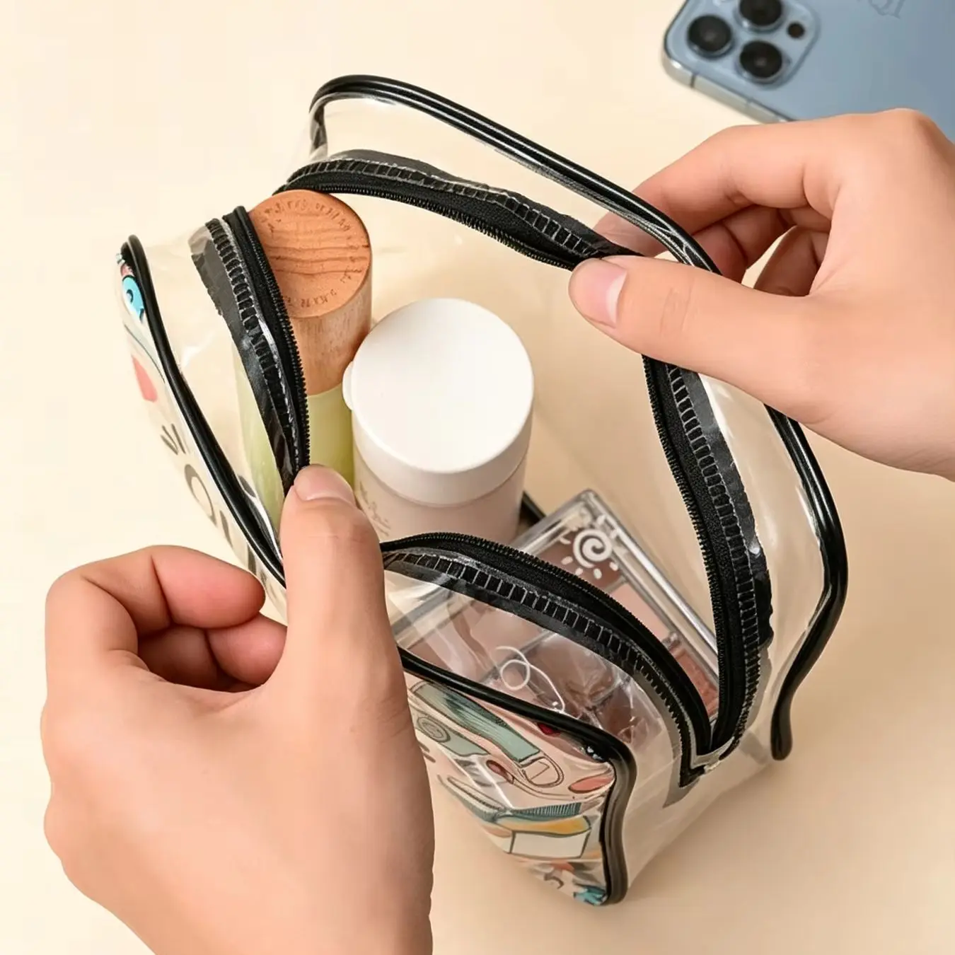 Toiletries Storage Cosmetics Bags Travel Organizer Wipe Clean Toiletry Pouch Makeup Bag Multi-Functional Toiletries Storage Girl