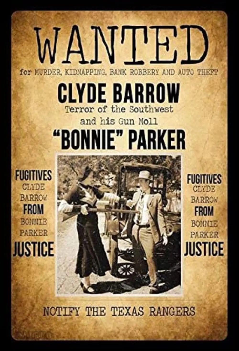 Wanted Bonnie & Clyde Motiv 2 Metal Custom Metal Sign 8X12in-Bar Cafe Restaurant Home Decor