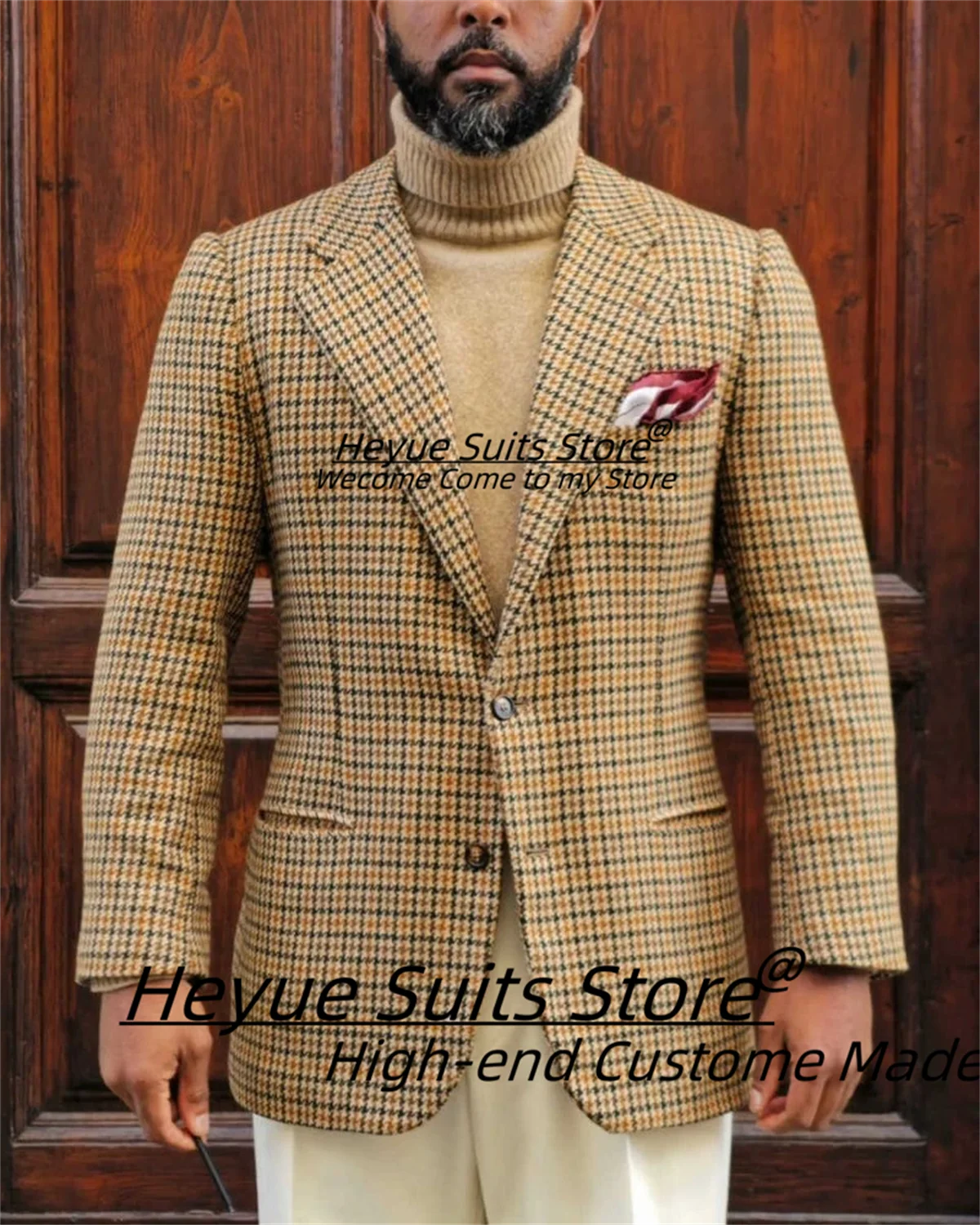 

Business Vintage Plaid Men's Suits Customized Slim Fit Notched Lapel Groom Wedding Tuxedos Casual 2 Pieces Sets Costume Homme