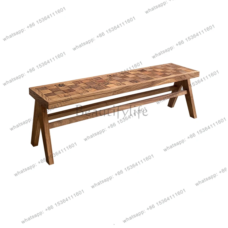 Wabi Sansan Solid Wood Bench Medieval Vintage Log Bedside Bench