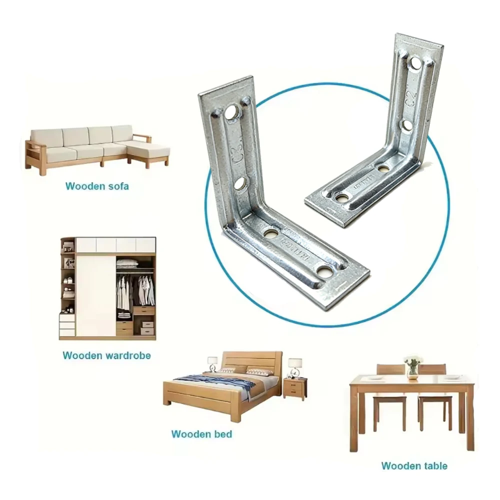 10Pcs Heavy Duty 90° Iron L Corner Brace, Thickened Steel Right Angle Bracket for Furniture Shelf