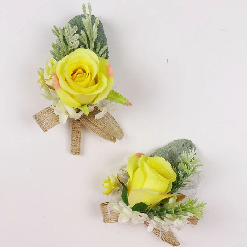 Boutonniere y Corsag de muñeca, suministros de boda amarillos, celebración Floral, invitados de apertura, 201