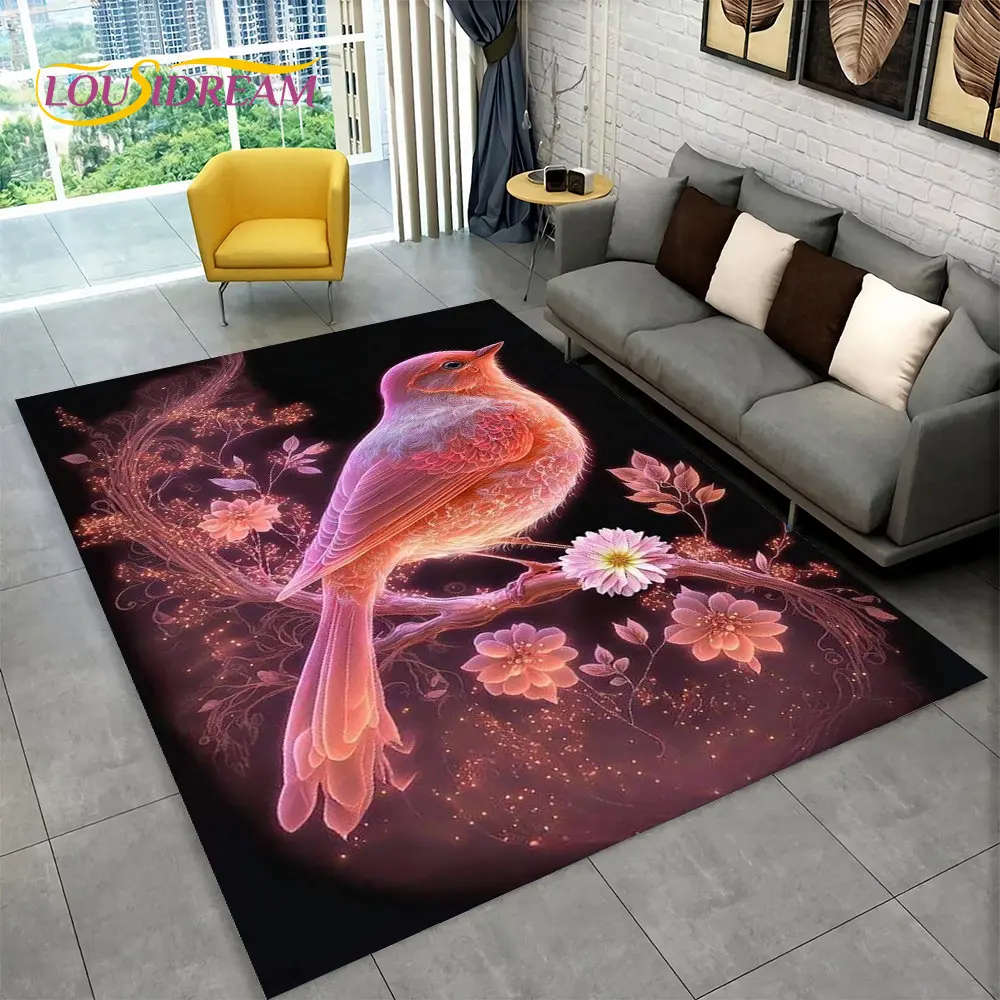 Exquisite Bird Flower Animal 3D Area Rug,Carpet Rug for Home Living Room Bedroom Sofa Doormat Kitchen Decor,Non-slip Floor Mat