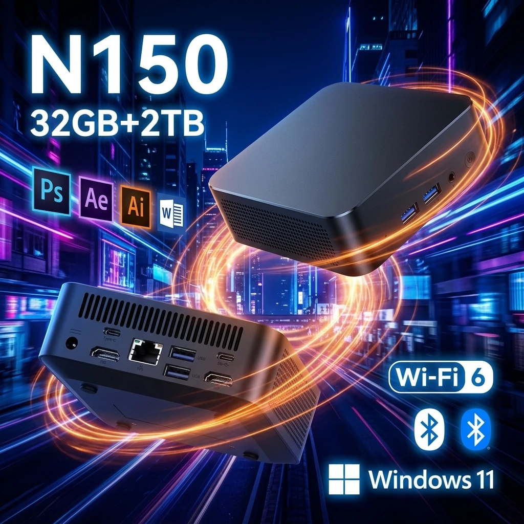 Mini PC Portable 2026 Intel Core i3-6006 N150 32 Go RAM 1/2 To SSD FHD Bluetooth WiFi6 Windows 11 Gaming Bureau HD 4K HDMI