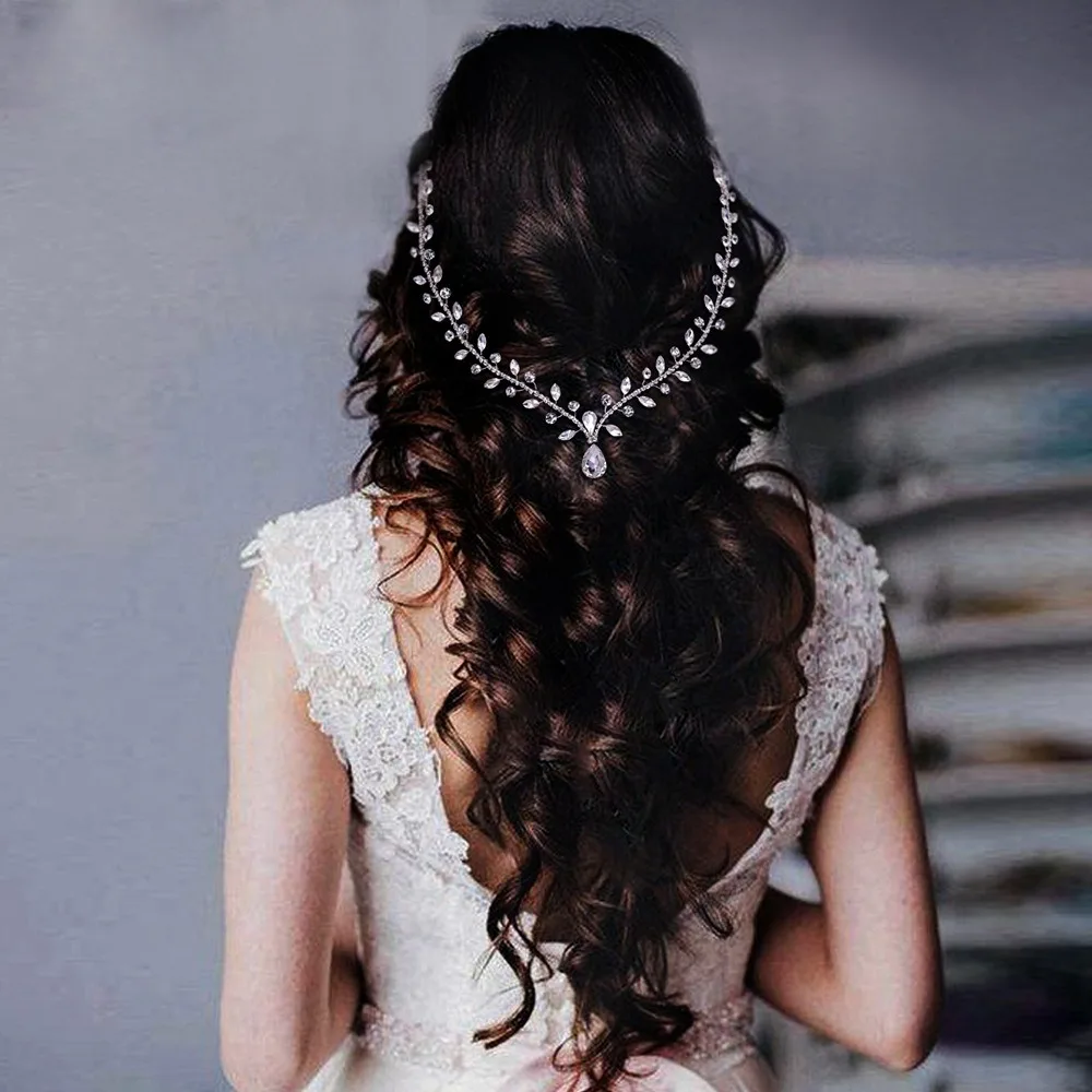 Fairy Forehead Headband with Combs Crystal Water Drop Rhinestone Frontlet Glitter Shining Bridal Wedding Hair Ornament