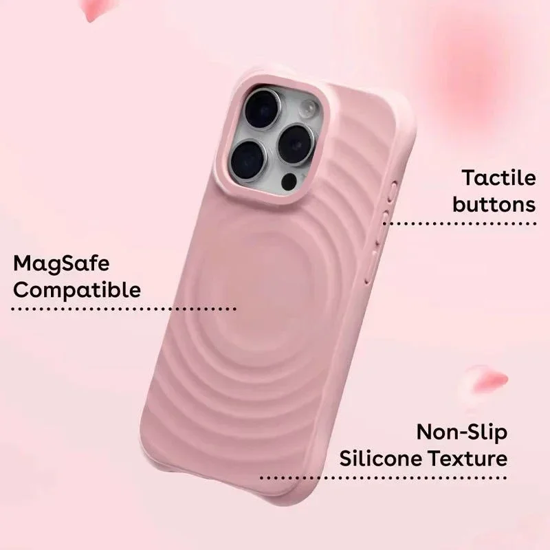 Funda magnética de silicona ondulada con letras grabadas para IPhone, 13, 14, 15, 16 Pro Max, 16 Pro Max