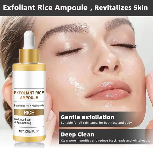 Tónico de arroz, ampolla exfoliante, suero que minimiza y ilumina los poros, exfoliación suave para la piel brillante, desvanece las manchas oscuras, cuidado de la piel