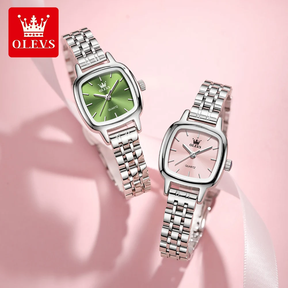 OLEVS 5675 Quartz Watch For Women Elegant Fashion Square Dial Ladies Wristwatch Solid Steel Strap Waterproof Watches Xmas Gifts