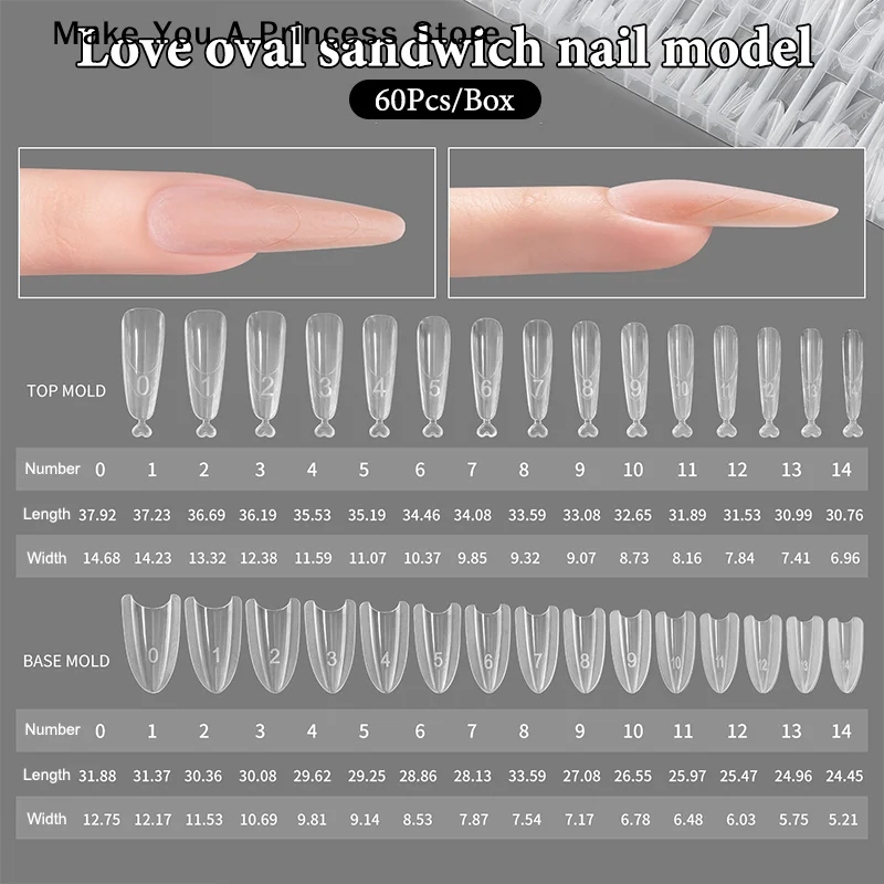 【HBA】Sandwich Dual Nail Forms 60 Stück 15Size Quick Extensions-Dual Forms T-förmige Ellipse Maniküre Forms Top Mold Bottom Mold 3D