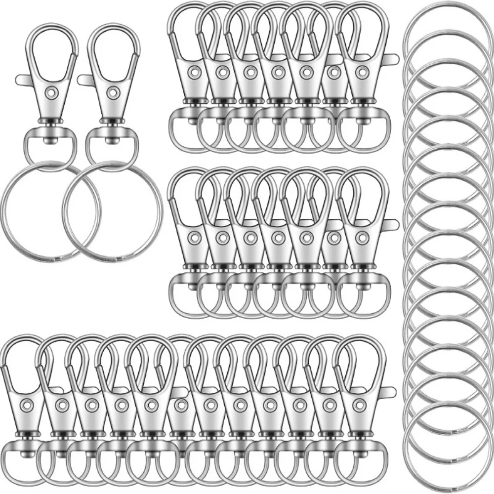 Paquete de 10/30/50 Ganchos Giratorios Plateados con Anillas para Llaveros, Cordones, Joyería, Manualidades