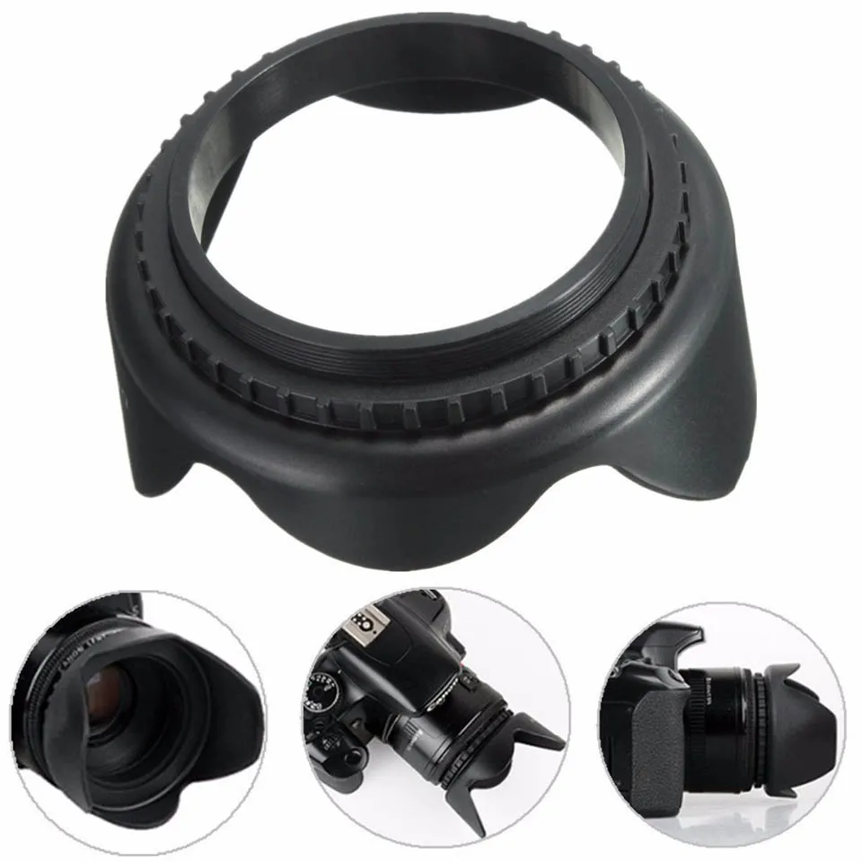 55mm Flower Lens Hood Screw Mount + Anti-lost Cap For Fuji Canon Sony Pentax Olympus Nikon D5600 D5500 D5300 D7500 D3400 D3300