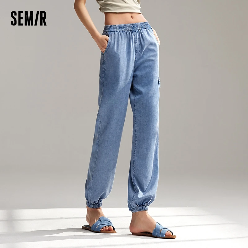 Semir Jeans Women Elastic Waist Drawstring Jogging Trousers Loose 2024 New Summer Cool Feeling Sunscreen Nine-Minute Trousers