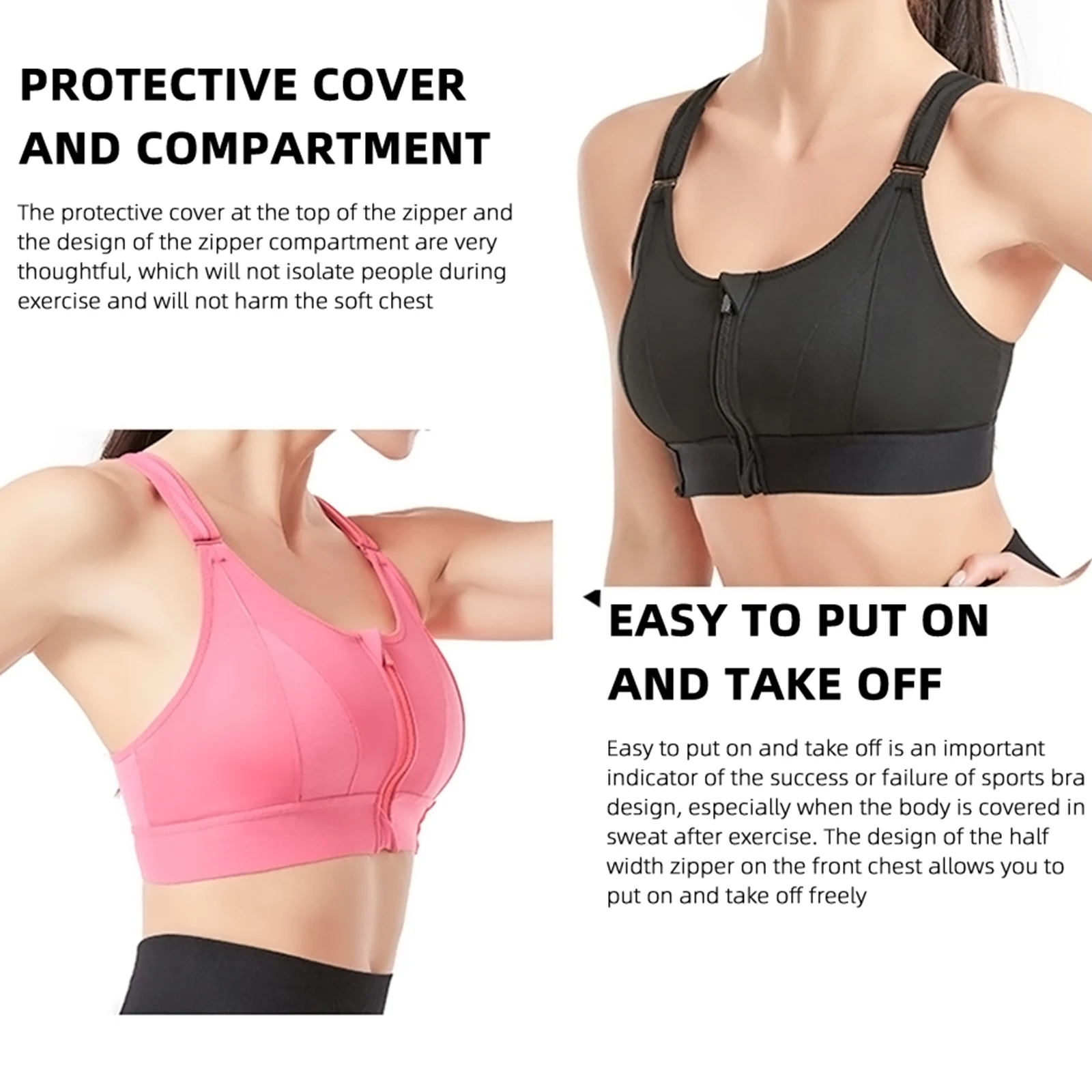 IUSIBRALEA Sports Bra Underwear for Women Adjusted-Straps Front Zip Quakeproof Wire Free Vest Yoga Running Lingerie Full Cup