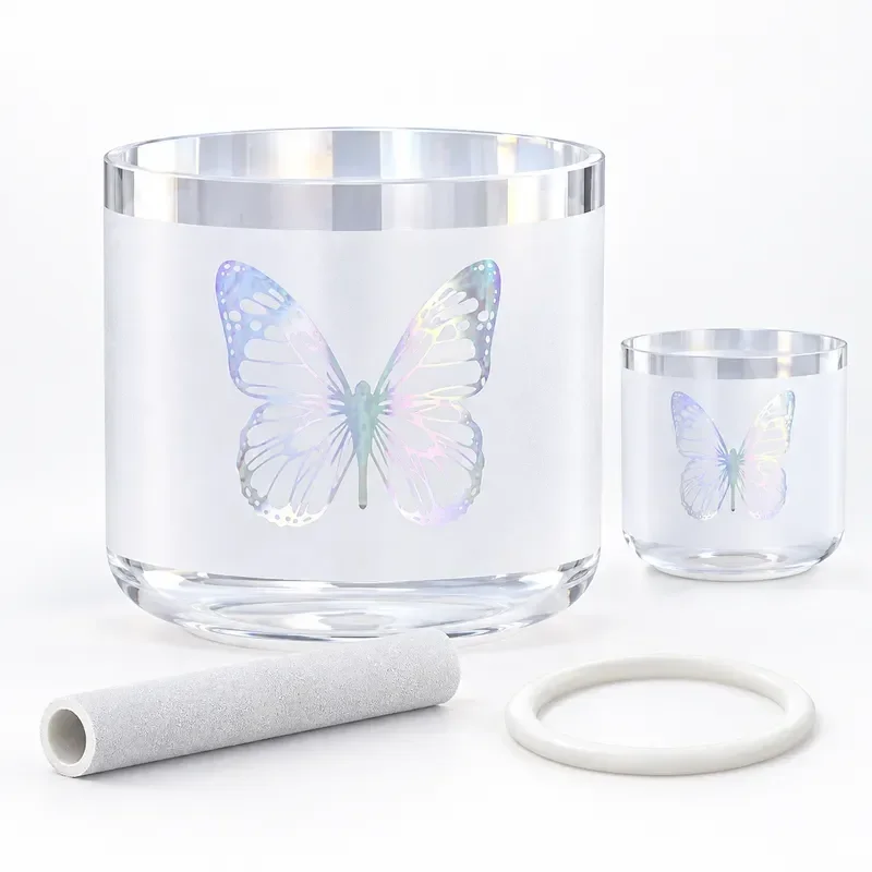 STAR LINKUP 6 Inch Clear Cosmic Light Crystal Singing Bowl, Dream Snowland Butterfly Chakra Balancing Sound Healing With Mallet