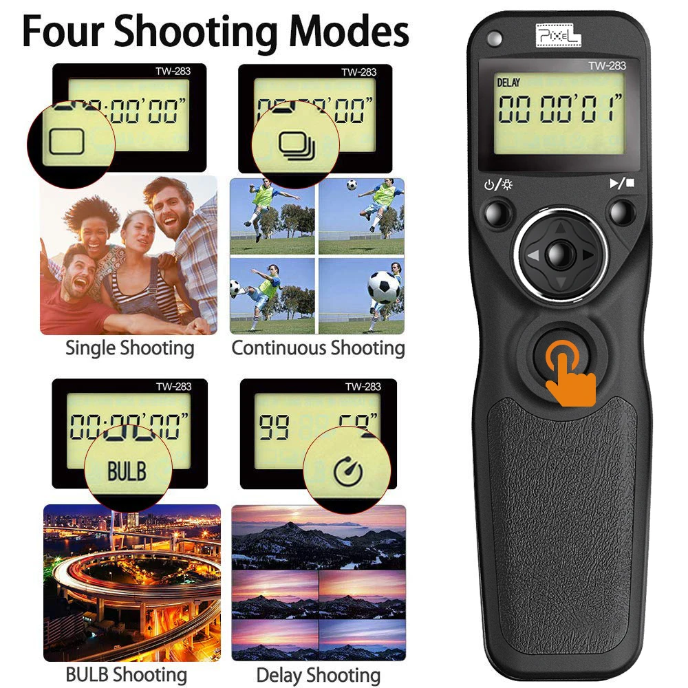 Pixel TW-283 Wireless Timer Remote Control Shutter Release Cable(DC0 DC2 N3 E3 S1 S2 90FJ) For Canon Nikon Sony Camera