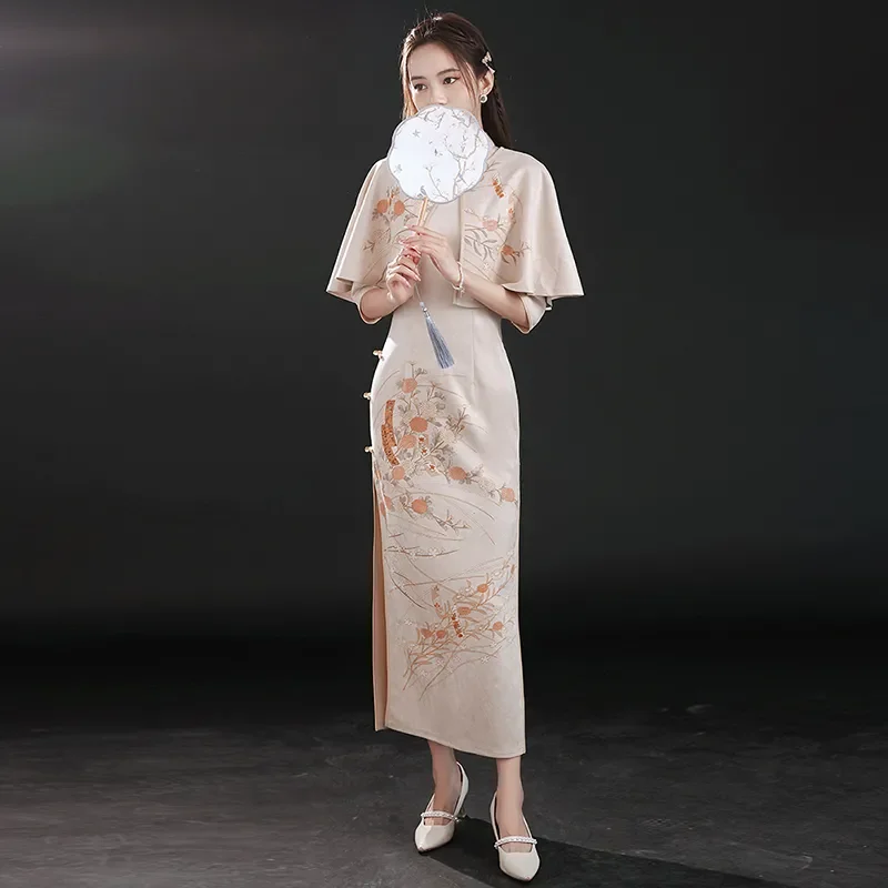 

Cheongsam Two-piece 2026 New Spring Long-sleeved Temperament High-end Retro Republic of China Cape Long Cheongsam Set