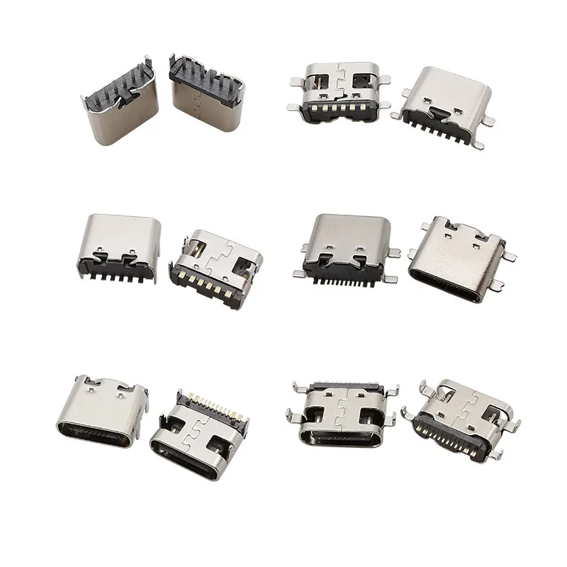 100Pcs USB Type C Female Connector 6P 16 Pin SMD SMT PCB Soldering Charging Port Dock DIY Repair USB Type-C Socket Jack Adapter