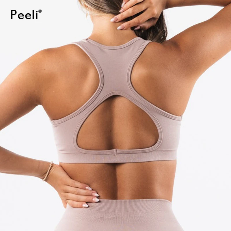 Medium Impact Seamless Sports Bra Inner Padded Yoga Bras Backless Sports Bras Push Up Gym Top Workout Bralette Women Clothing