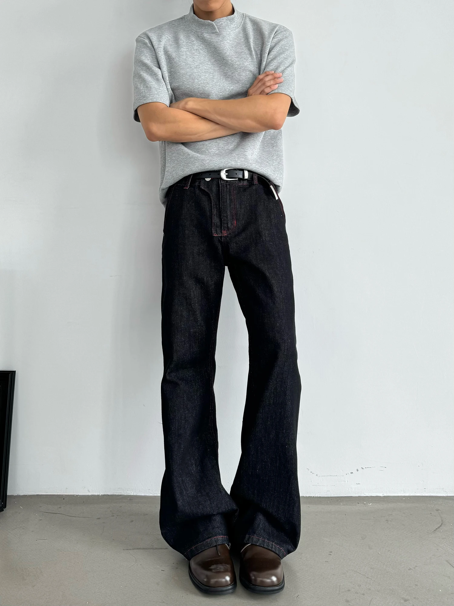 

American Vintage Red Original Jeans Contrast Color Denim Pants Men Women Straight Leg Micro Flared Slimming Long Trousers