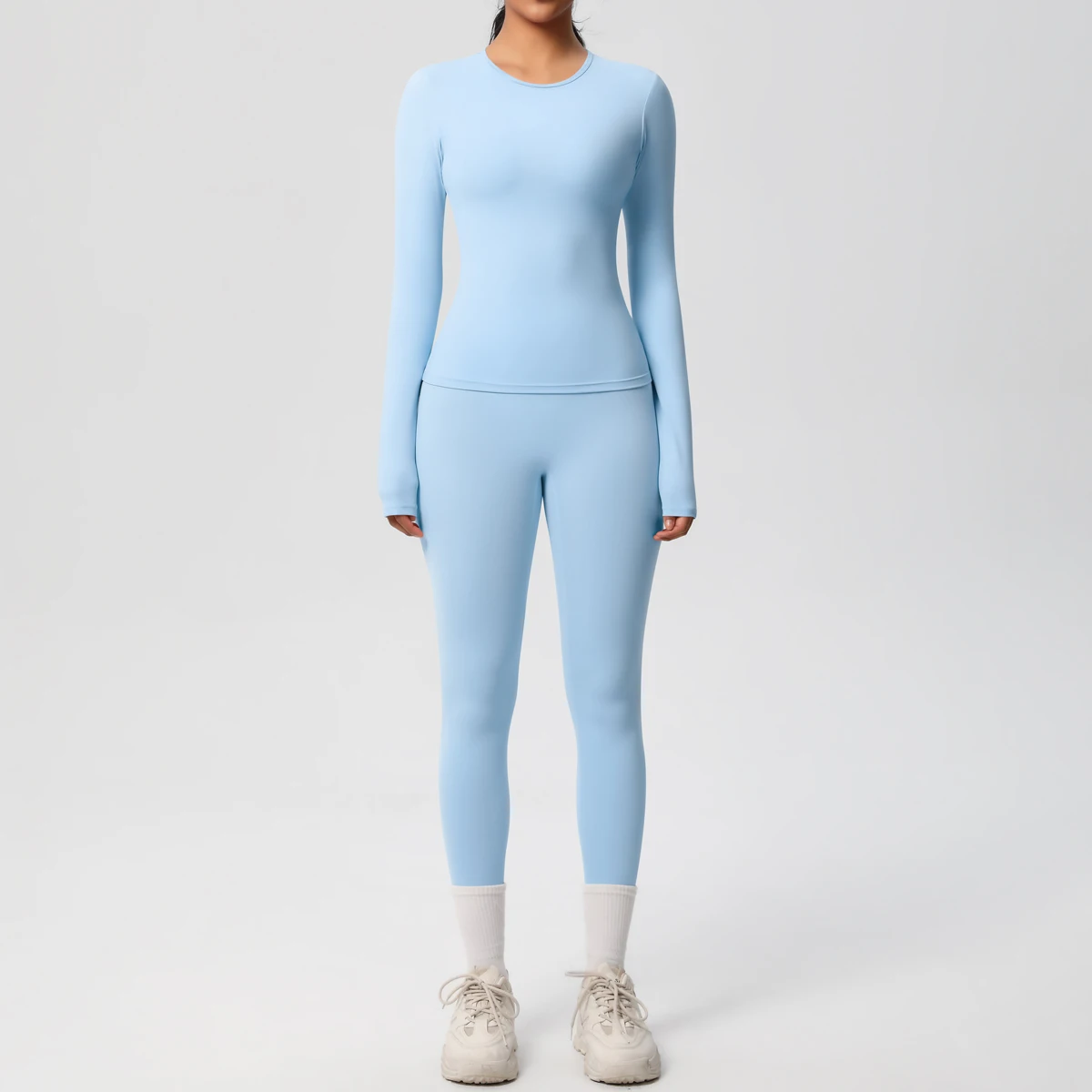 2-teiliges Sportbekleidungs-Yoga-Set, Fitnessstudio-Kleidung, Yoga-Anzüge für Damen, Fitness-Set, Trainingsanzüge, Sport, Langarm, bauchfreies Top, Gym-Leggings – Detail 36
