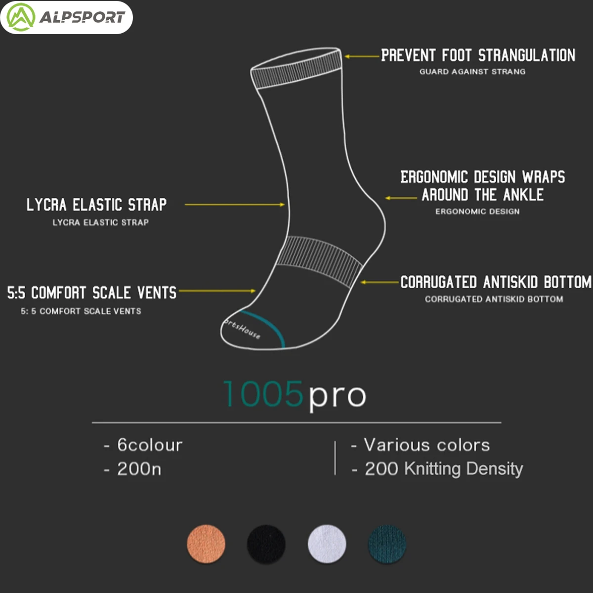 ALP- Sports Socks Breathable Pure Cotton Practical for Basketball, Football, Running, Fitness, Tennis, Unisex