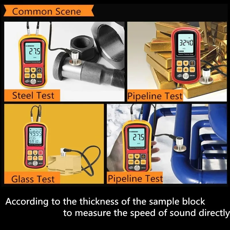 GM100 Thickness Gauge Ultrasonic Metal Testing1.2 to 200MM Voice Sound Velocity Meter Steel Tester Pipe Thick Measuring