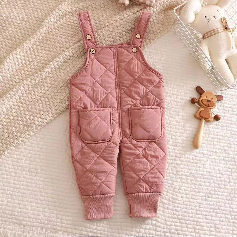 Clothing cotton pants winter warm suspender pants thickened boys ang girls 0-2 years old Beibei Fashionable children\'s clothing