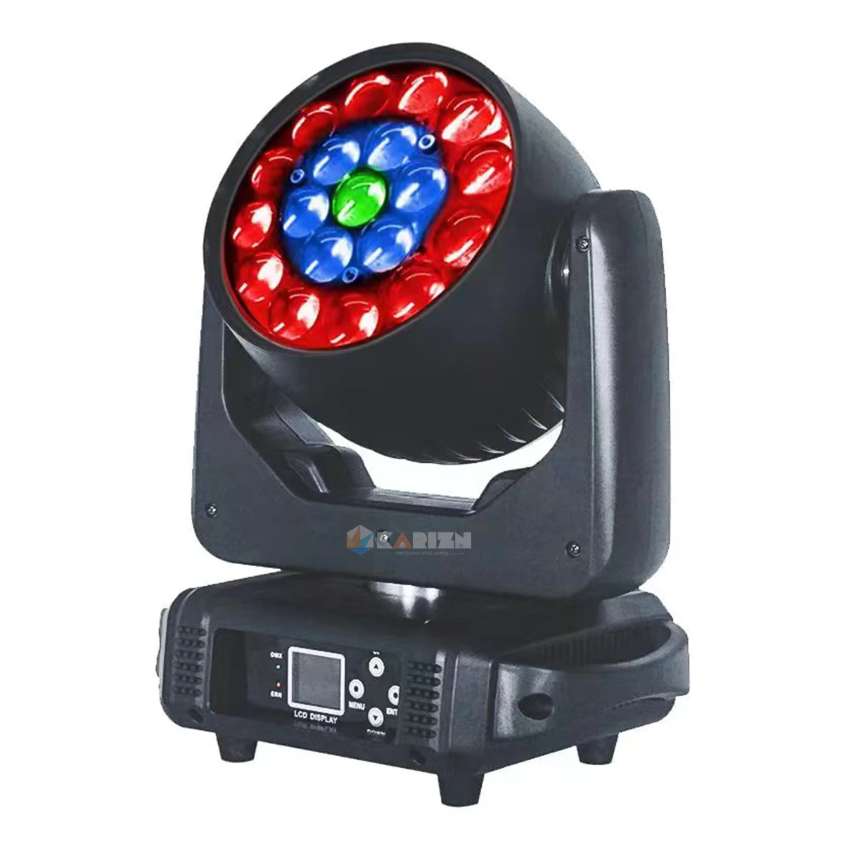 Flycase-led móvel cabeça luz 19x15w rgbw feixe + lavagem zoom, festa discoteca, bar, pista de dança, iluminação efeito palco, 2pcs