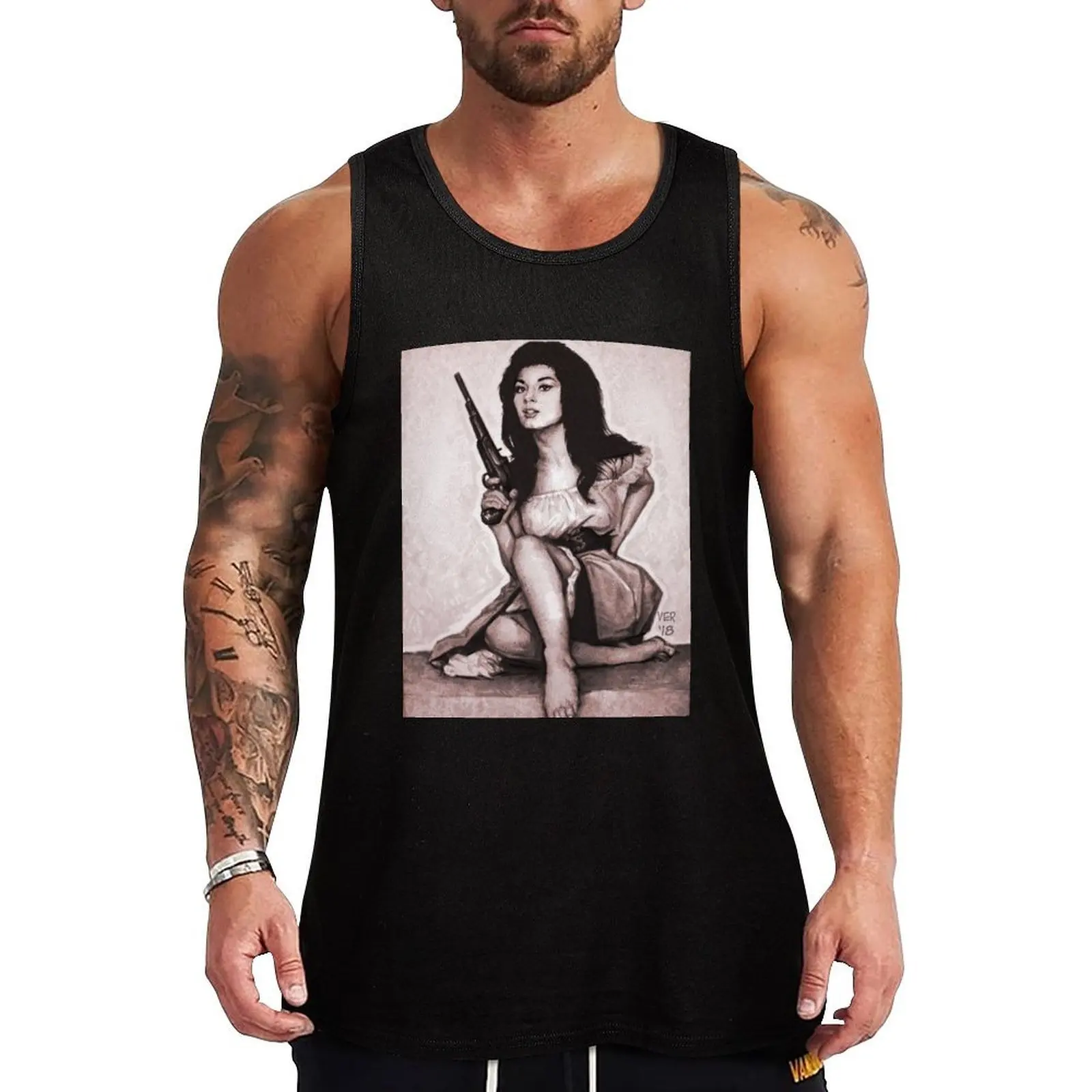 Edwige Fenech Tank Top Deportivo sin Mangas para Gimnasio y Fitness