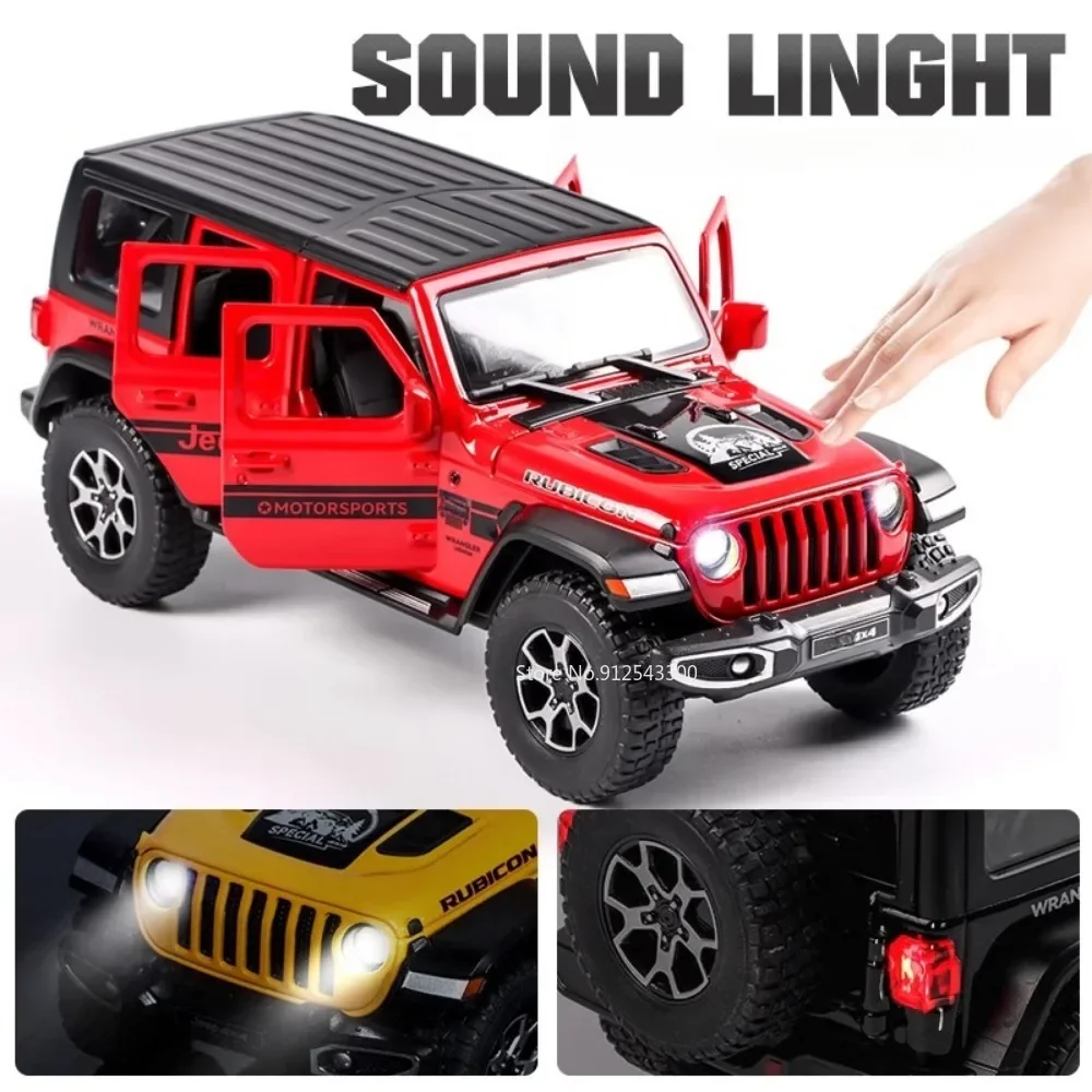 1:22 Schaal Wrangler Rubicon Model Auto Speelgoed Diecast Metal Pull Back Geluid Licht Terreinwagen Modellen Speelgoed voor kinderen Presenteert