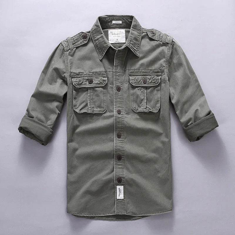 Men's Casual Shirt Retro Cotton Camouflage Slim Fit Workwear Top Thin Style Wear-Resistant Lapel Long Sleeve Men's Clothing