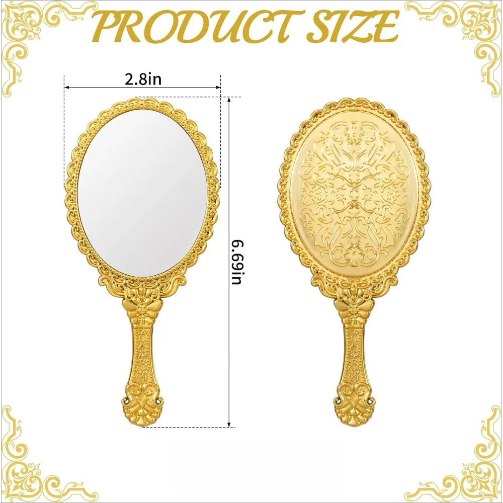 6-24Pcs Vintage Embossed Handheld Makeup Mirror Portable Cosmetic Hand Mirror Travel Mirror Wedding Birthday Party Guest Favor