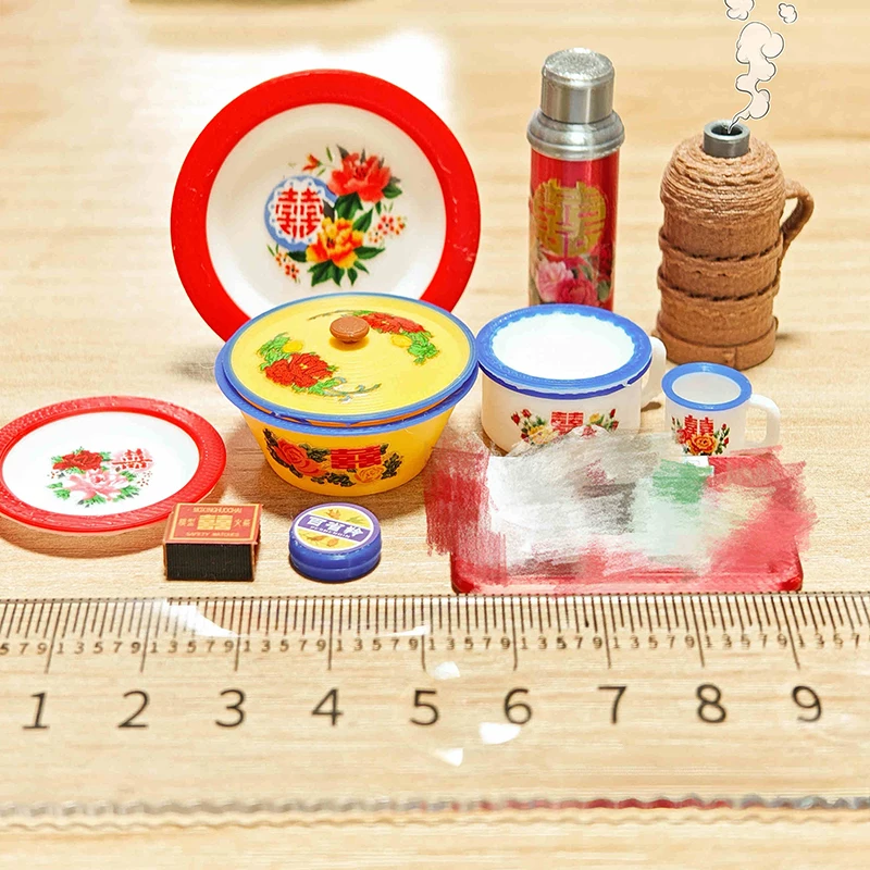 Casa delle bambole Accessori da cucina in miniatura Simulazione cinese Partita Ciotola smaltata Modello Stoviglie in miniatura Pentola per condimenti