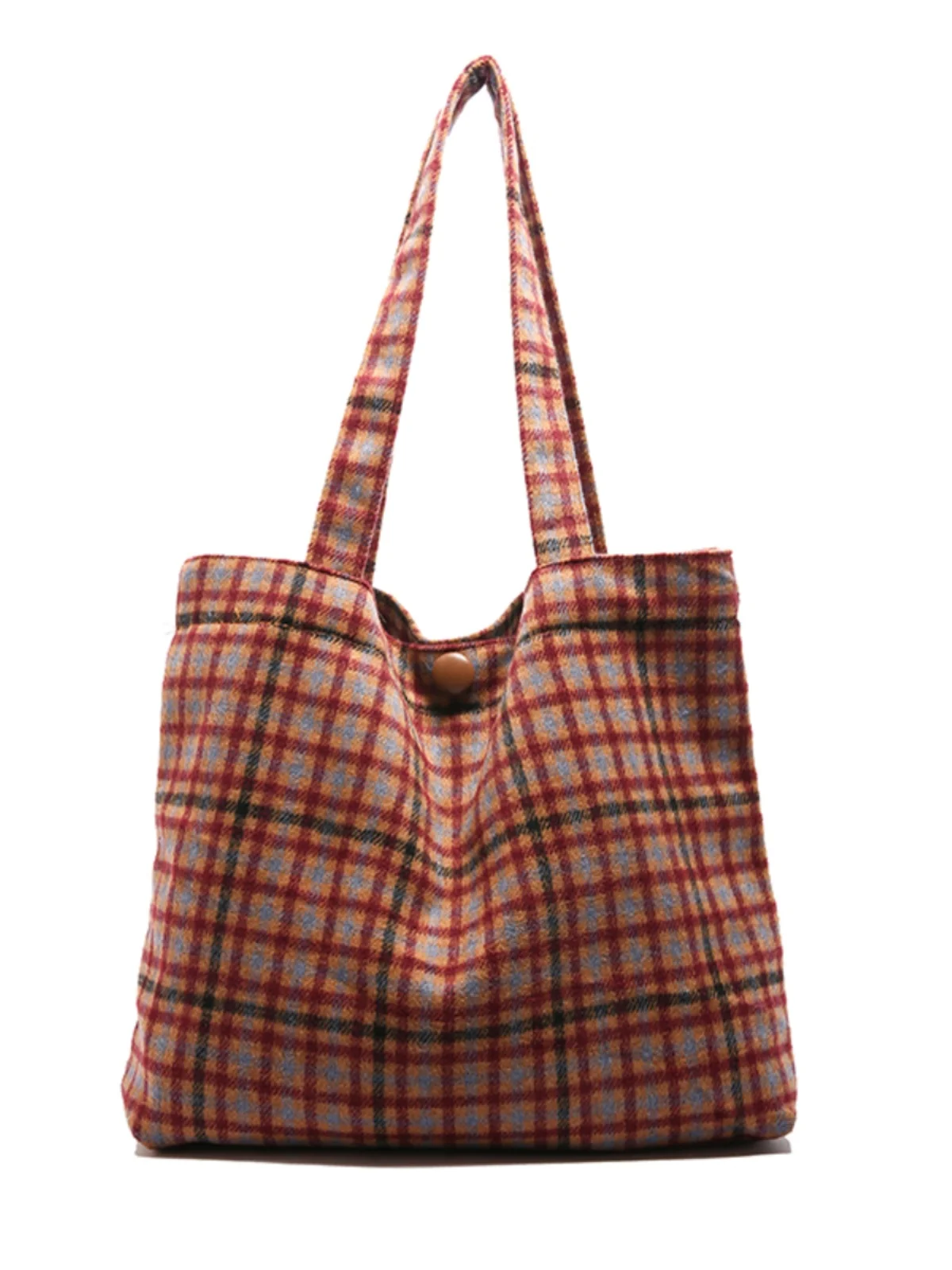 Autumn Winter Plaid Woolen Tote Bag Women