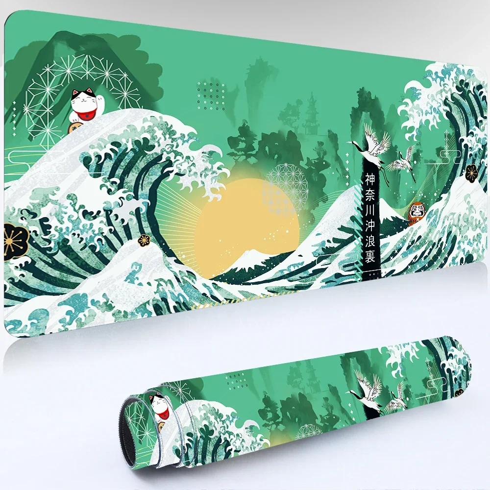 일본 가나가와 데스크 매트 블랙 게이밍 마우스 패드 게이머 키보드 데스크 패드 용 사무용품 노트북 사무실 카펫 대형 마우스 패드