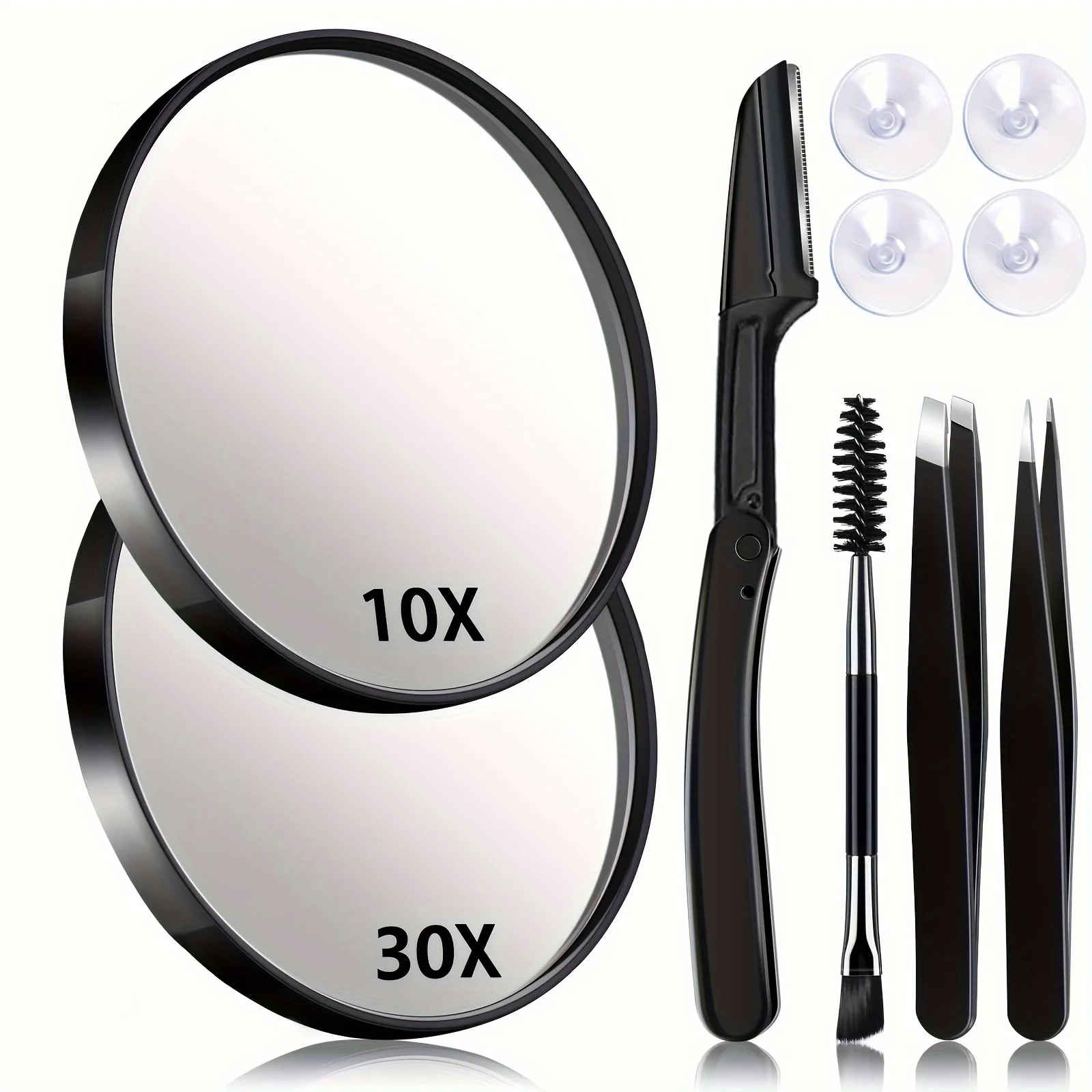 1/3/6pcs Magnifying Mirror and Eyebrow Tweezer Set, 10X & 25X Magnified Makeup Mirrors with 2 Suction Cups, Tweezers and Eyebrow