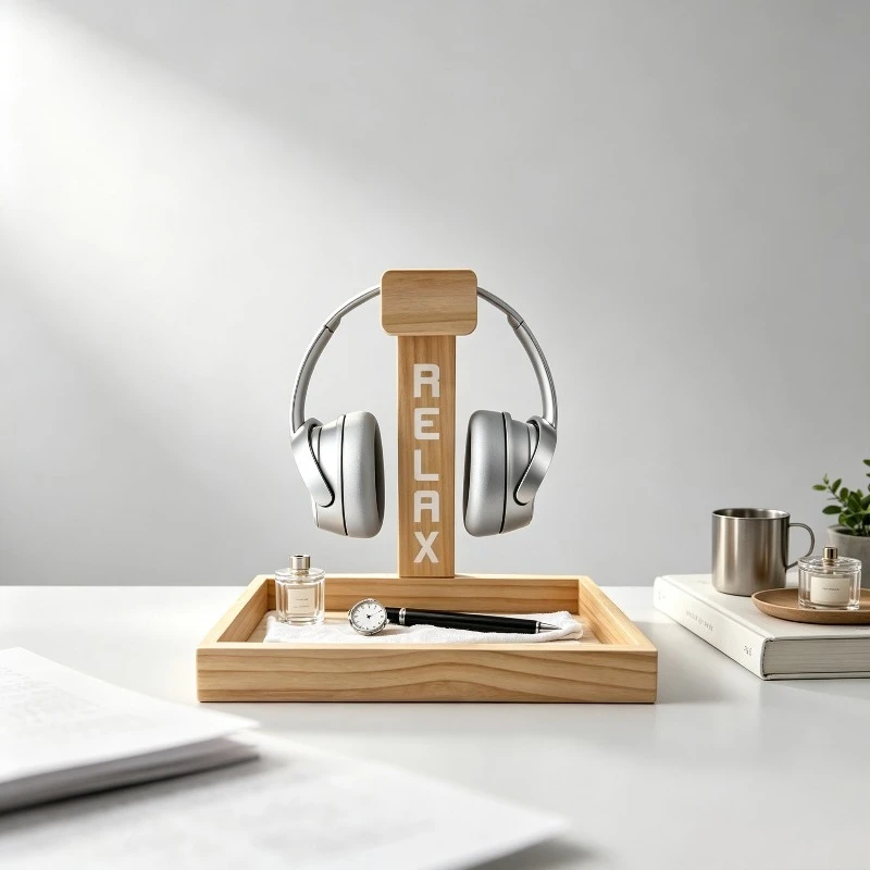 Wooden Gaming Headset Stand, Desk Holder Rack Organizer for Headphone & Controller, Sturdy Display Bracket for Game Accessories.