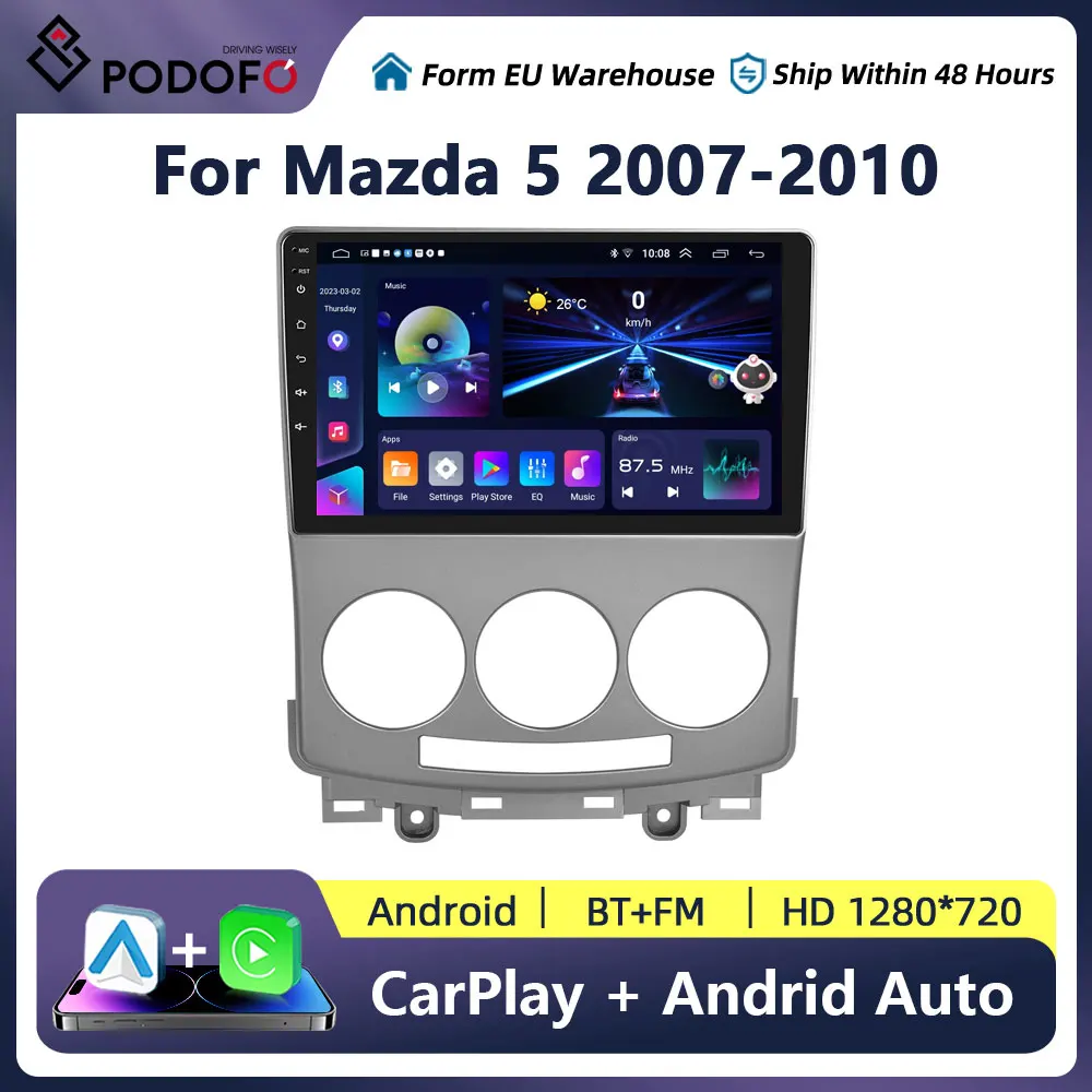 Podofo AI Voice 2din Android Radio samochodowe dla mazdy 5 2005-2010 Carplay 4G samochodowe Multimedia GPS autoradio