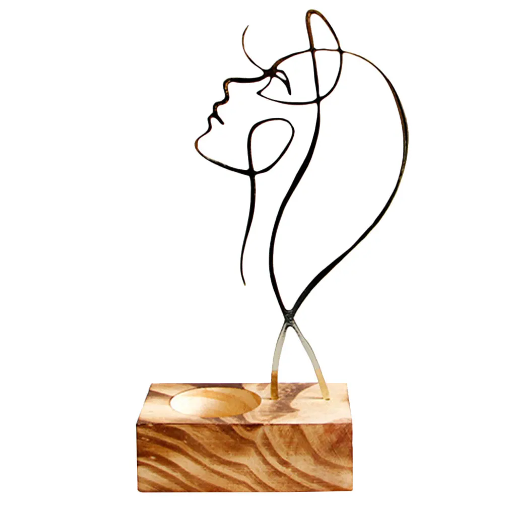 

Abstract Line Figure Holder Wooden Decorative Candlestick Table Ornament for Home Office Wedding Party Warm Atmosphere