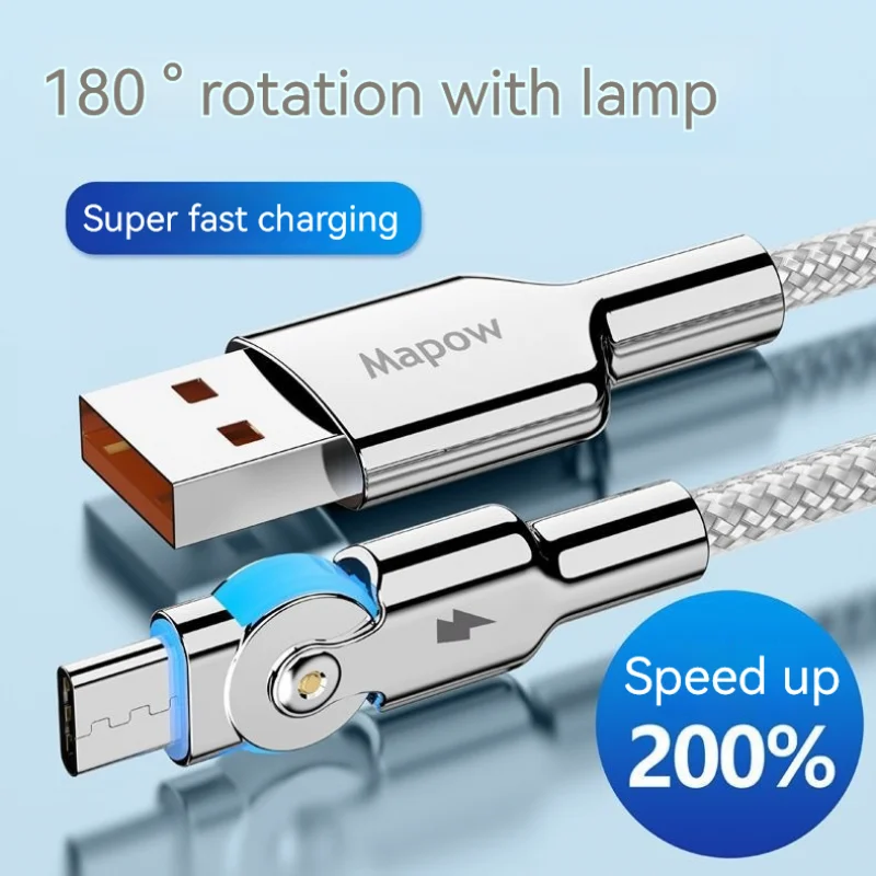 Usb Super Fast Charging Usb To Type-C Micro Usb Data Cable 180 Rotation Nylon Woven Extended Car Phone Charging Cable 0.3m 1m 2m