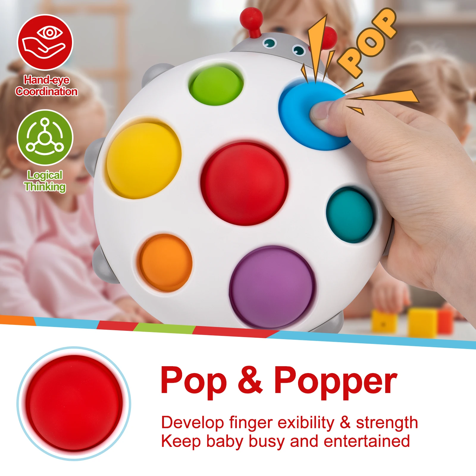 어린이 손가락 누르기 장난감 스퀴즈 푸시 팝 장난감 교육 집중 훈련 피젯 장난감 유아 몬테소리 다채로운 감각 장난감