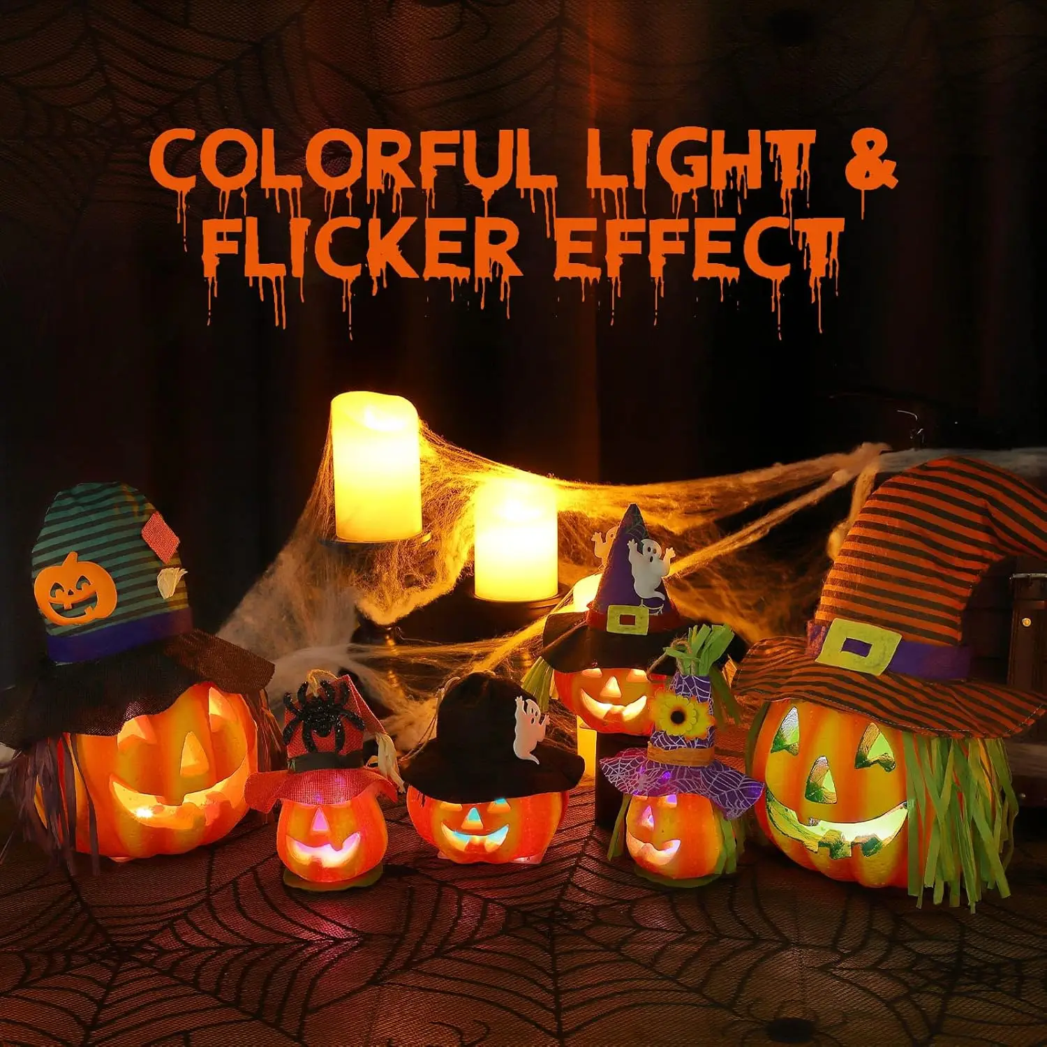 6-Pack Halloween Pumpkin Lamp, LED Light-Up Jack-o'-Lantern Set, Halloween Decoration, Pumpkin Prop LED Light For Indoor Outdoor