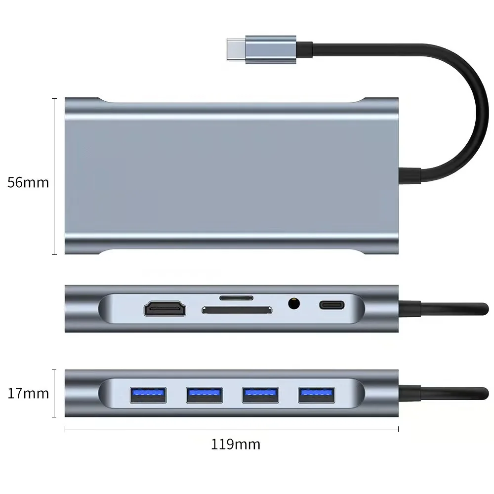 وصلة USB من النوع C مع HDMI ، 4K ، VGA ، RJ45 ، محول الصوت ، الهاتف ، الكمبيوتر المحمول ، PD ، محول الشحن ، Micro SD ، كابل قارئ بطاقة TF ، سبليت