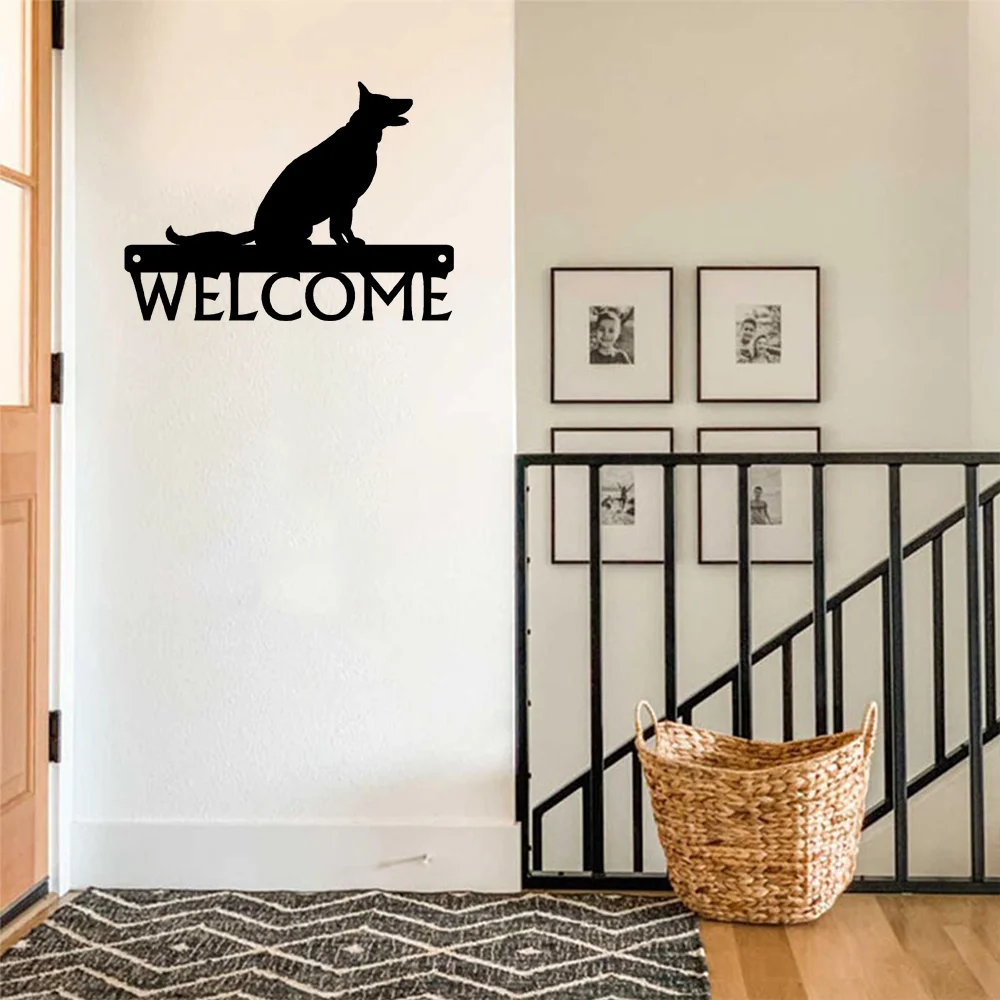 Metal Wall Art German Shepherd Dog Welcome Sign 12 Inch Hanging Decor