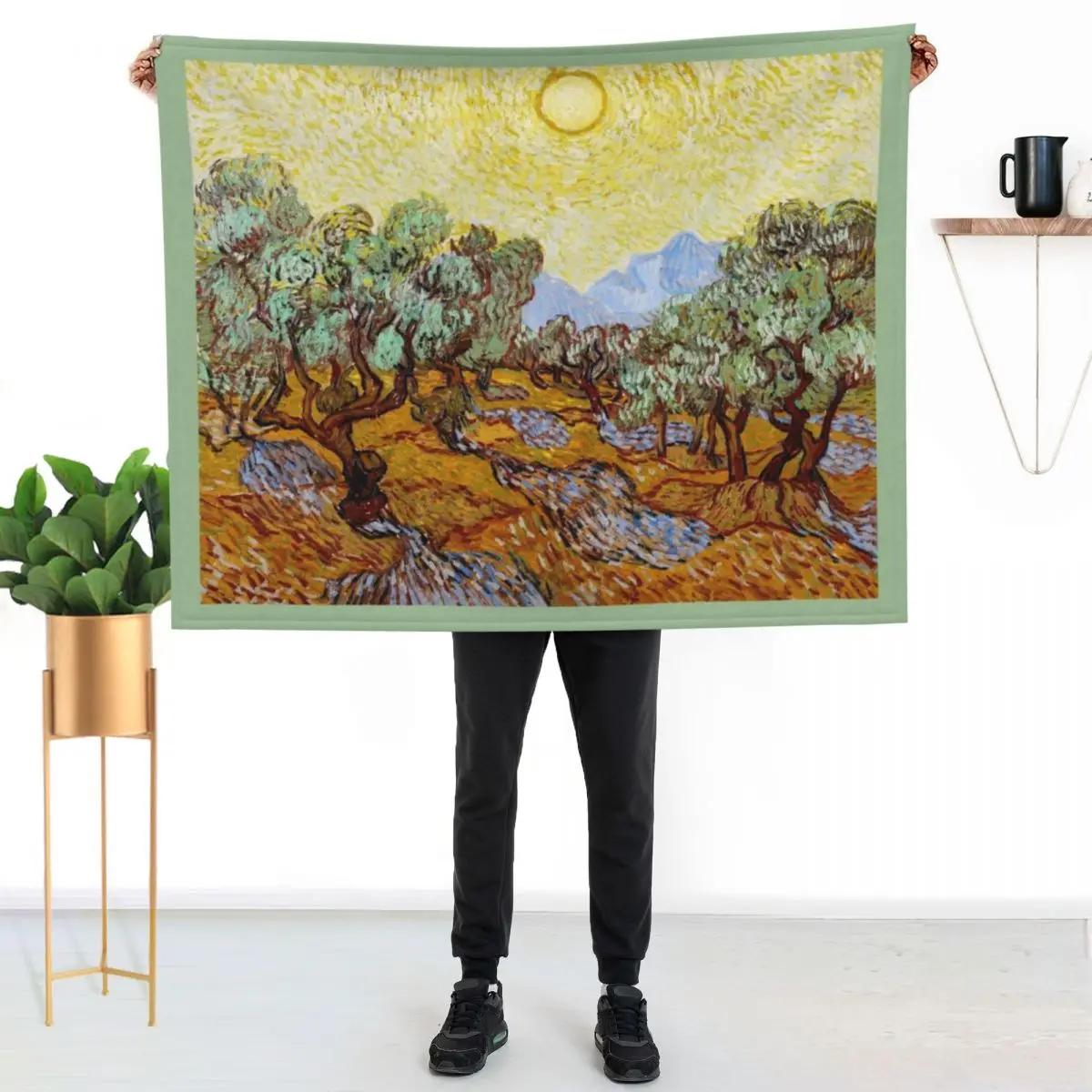 

Van Gogh - Olive Trees with Yellow Sky and Sun Throw Blanket Fuzzy Plush Throw Blanket for Sofa Chair