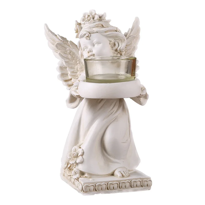 European Retro Angel Candle Holder Resin Ornament Romantic Desktop Decoration for Dinner Atmosphere Home Decor